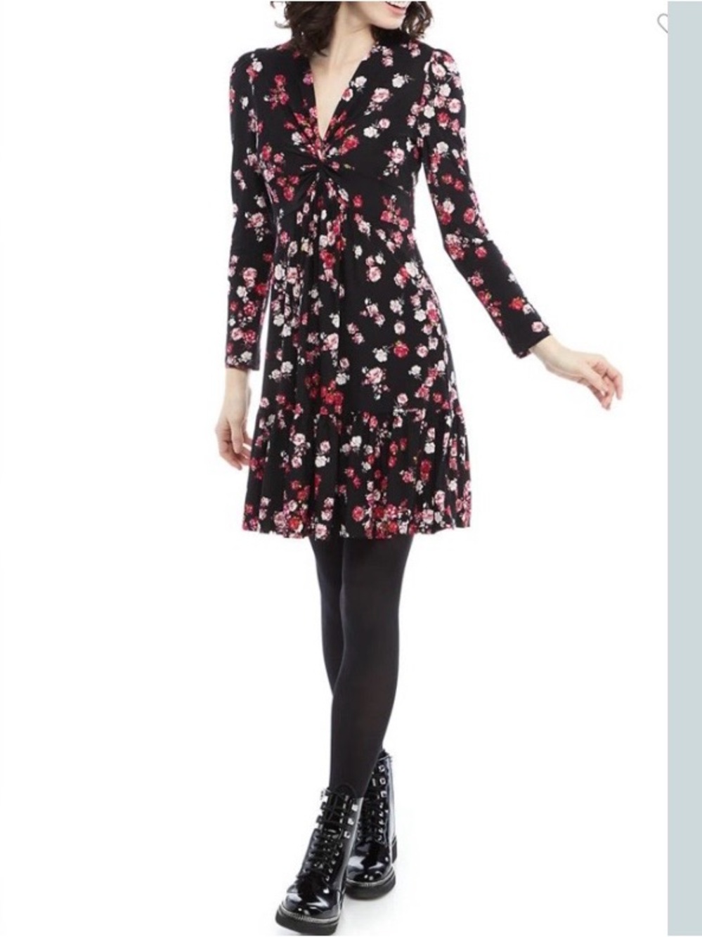 Gabby Sky Women’s Floral Long Sleeve Gathered V-Neck Dress